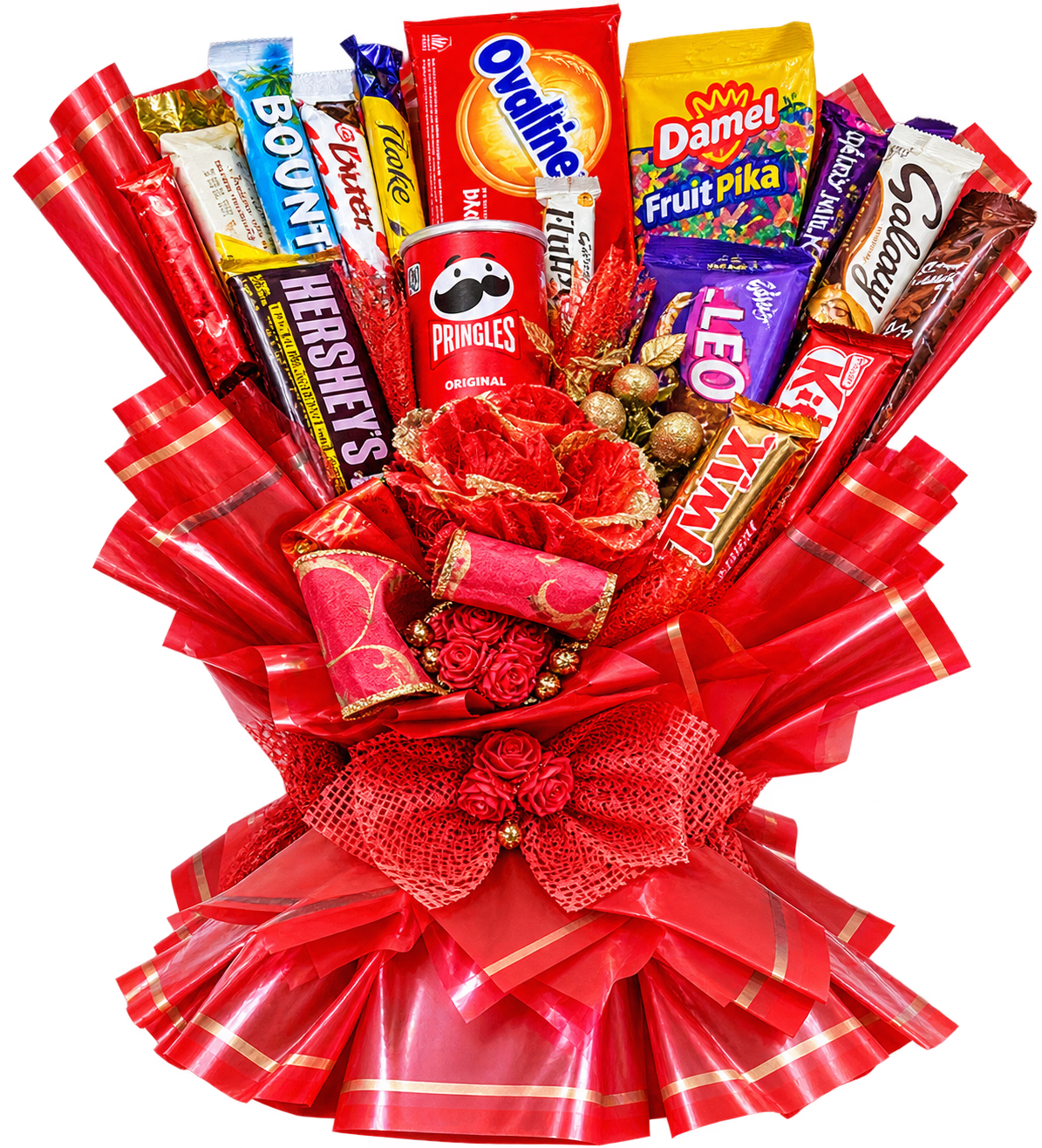 LAVISH RED BOUQUET WITH CHOCOLATES
